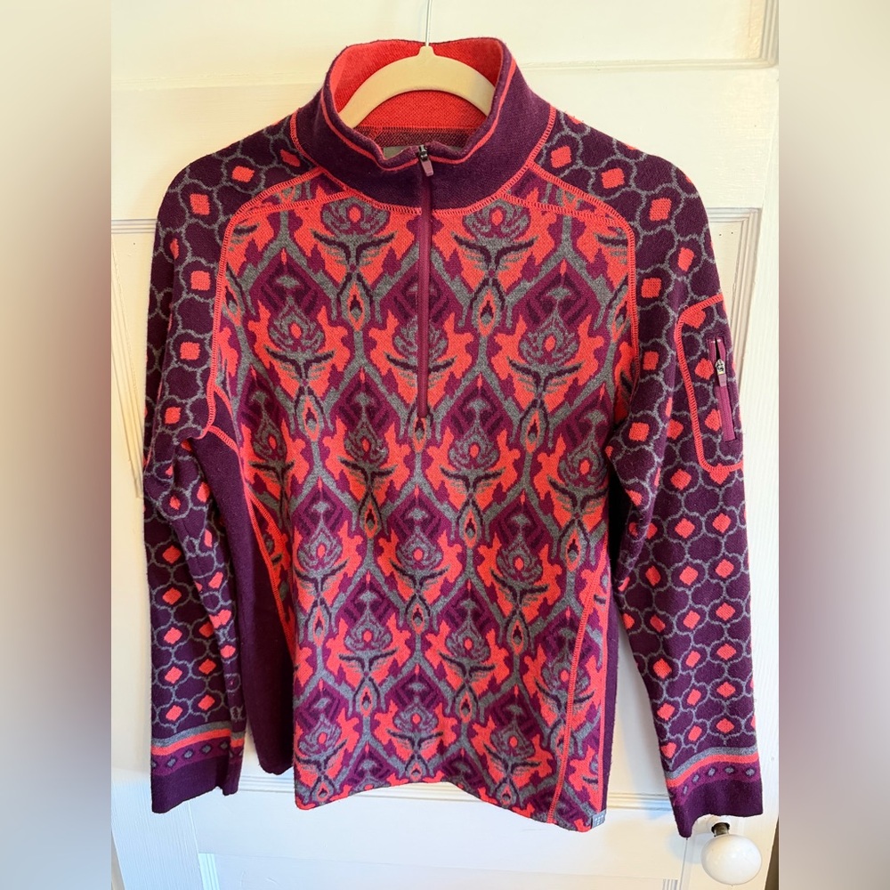 Title Nine Purple & Coral Jacquard Half-Zip Sweater